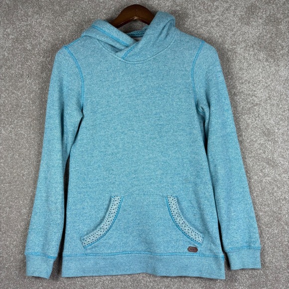 Roxy Tops - Roxy Womens Turquoise Heather Knit Crossover Hooded Pullover Sweatshirt Medium